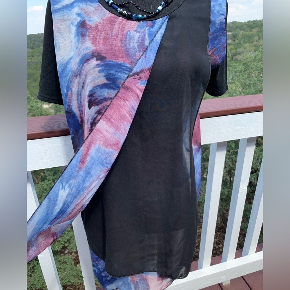 Sheer Layered Blouse‎ Abstract Print